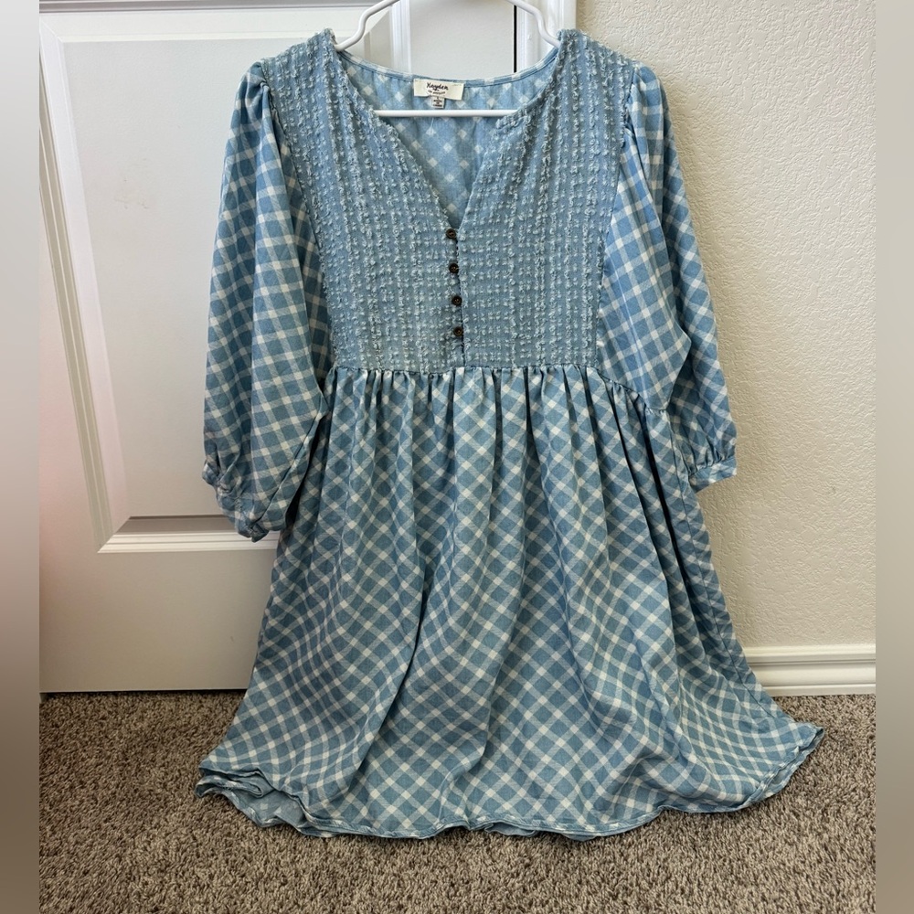 Blue Plaid Button-Down Dress